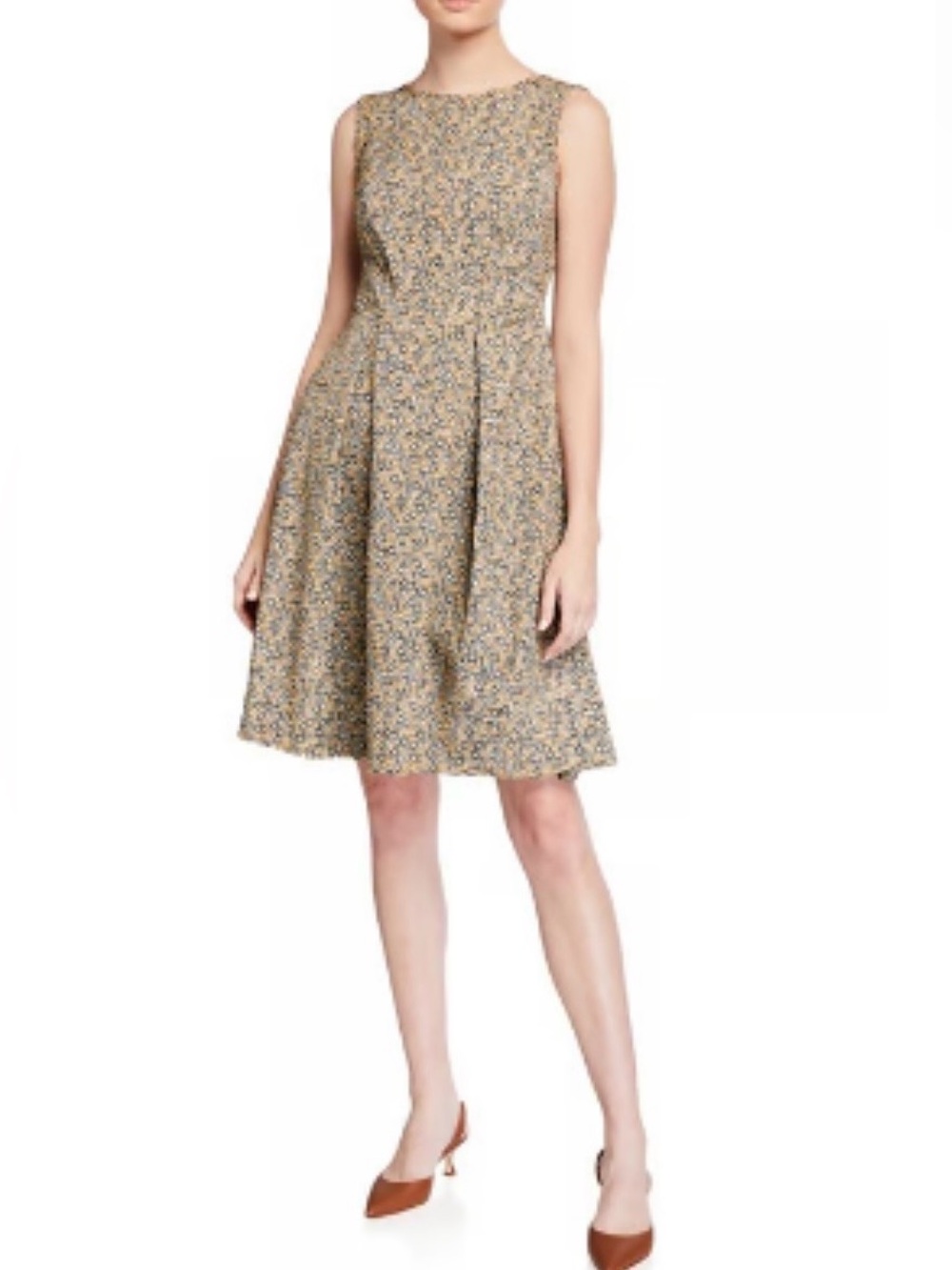 Max Studio Womens Size XL Black/GoldFloral Fit-&-Flare Sleeveless Dress